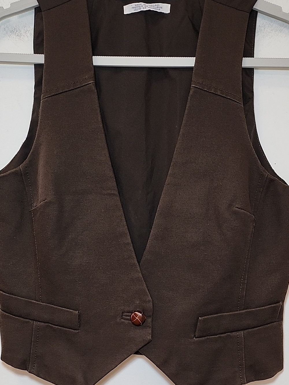 Tommy Hilfiger Y2K Chocolate tailored vest V-neckline pockets single button Sz 6 - Picture 15 of 16